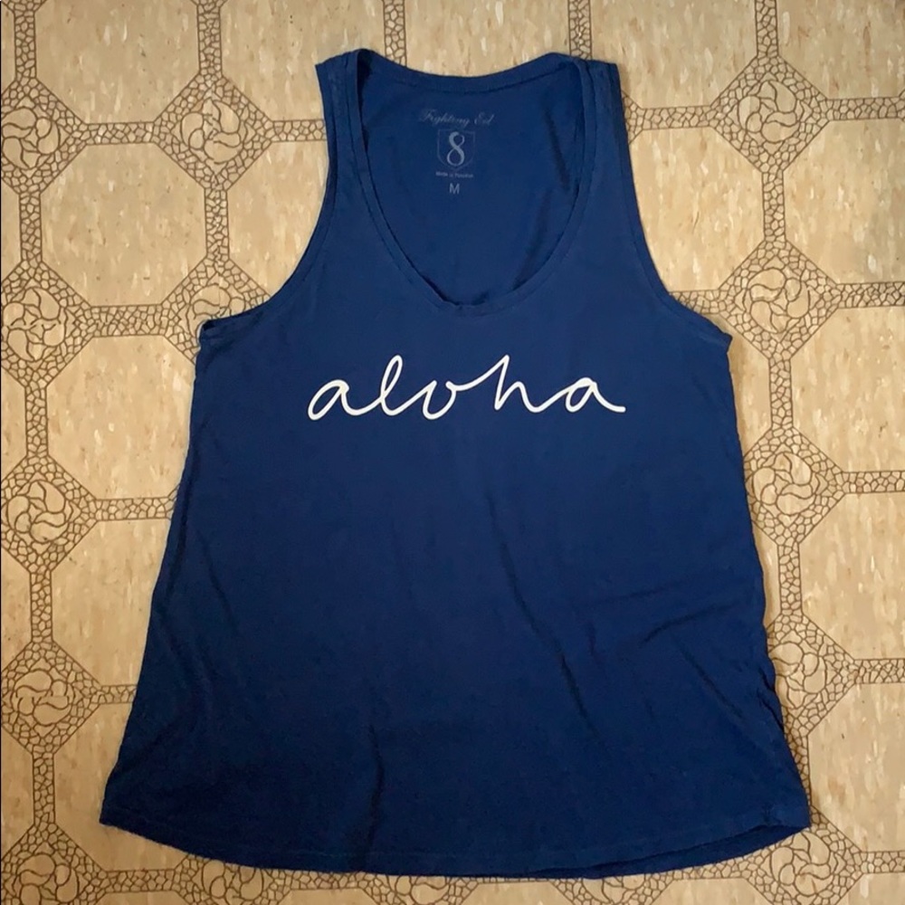 3/$30 Fighting Eel Navy Aloha tank SZ Med